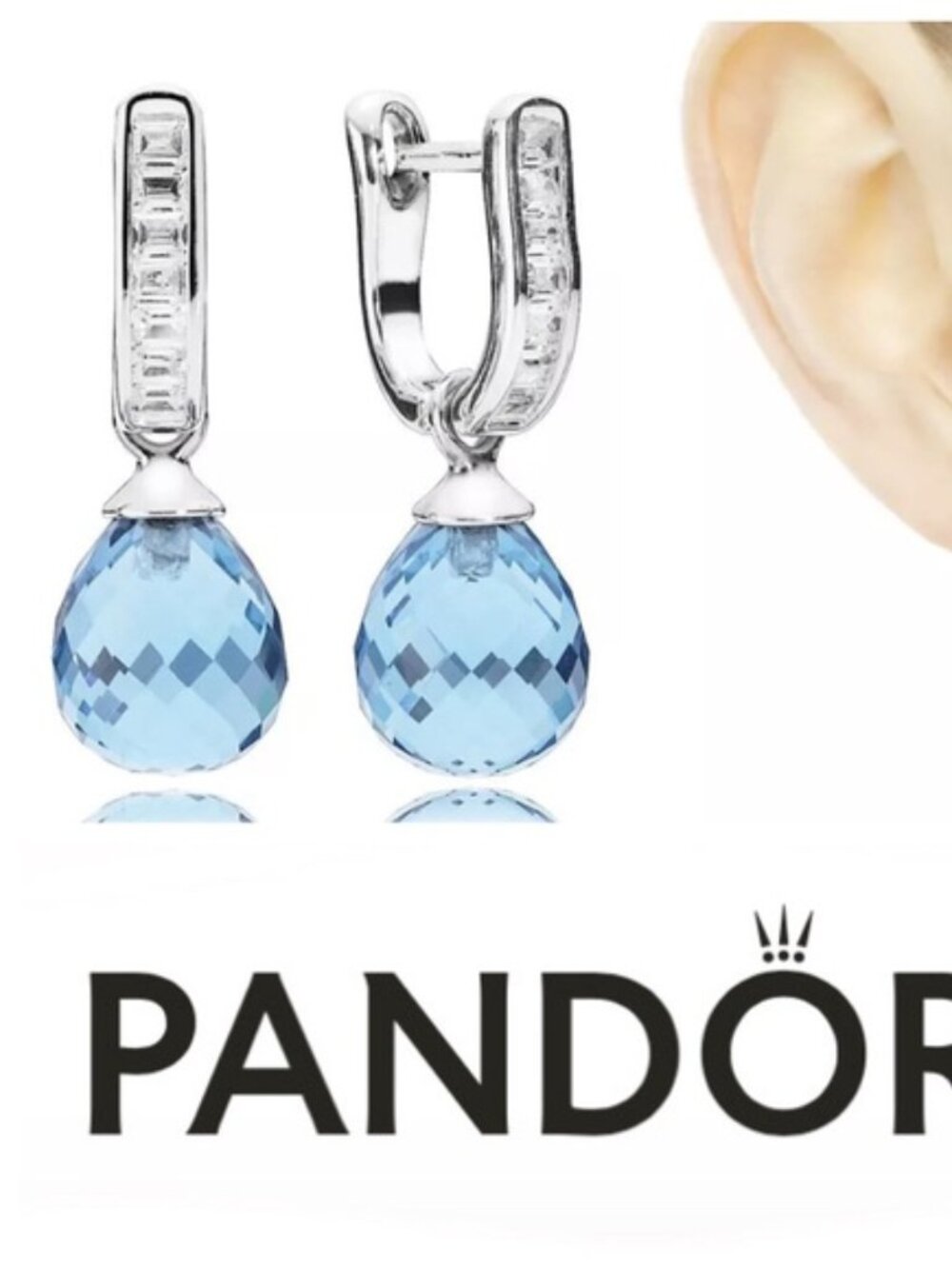 Pandora Sky Blue Crystal Sterling Silver Earrings Post Drop Dangle S925 ALE